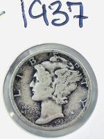 1937-D Mercury Dime, 90% Silver, Denver Mint, Circulated Condition - 2
