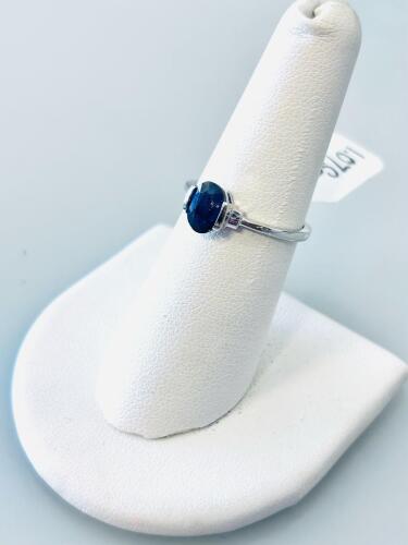 1.07Ct Oval Blue Sapphire Solitaire Silver Ring, Inventory K12E5 Size 6.5