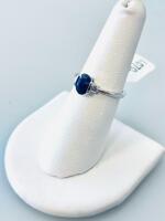 1.07Ct Oval Blue Sapphire Solitaire Silver Ring, Inventory K12E5 Size 6.5