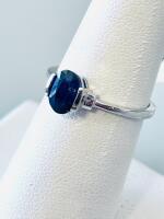 1.07Ct Oval Blue Sapphire Solitaire Silver Ring, Inventory K12E5 Size 6.5 - 2
