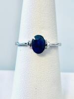1.07Ct Oval Blue Sapphire Solitaire Silver Ring, Inventory K12E5 Size 6.5 - 3