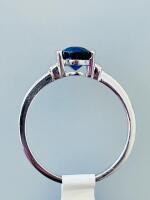 1.07Ct Oval Blue Sapphire Solitaire Silver Ring, Inventory K12E5 Size 6.5 - 7