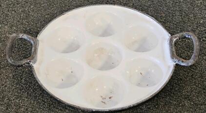 Vintage Cast Iron 7-Cup Egg Poacher/Aebleskiver Pan With Enameled Interior