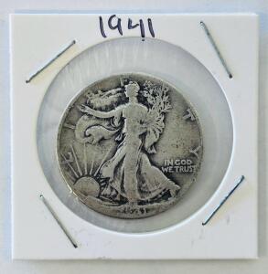 1941 Walking Liberty Half Dollar, 90% Silver, Philadelphia Mint, Classic U.S. Coin