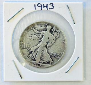 1943 Walking Liberty Half Dollar, 90% Silver, U.S. Mint, Circulated