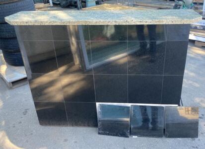 Granite Top Bar Cabinet, 72"x24"x42", Wood & Tile, Glass Rack, Sliding Storage Doors