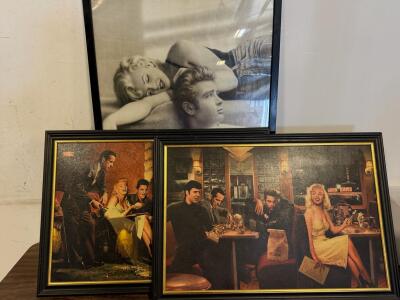 Framed Chris Consani Pop Art Prints: Monroe, Dean, Bogart & Presley - Theater, Diner, Sepia Set