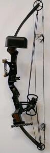 Vintage Jennings Compound Bow, Dual Cam, 36" String, 4-Pin Sight, Quiver, Black/Wood Accent