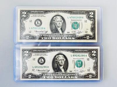 1976 $2 Federal Reserve Notes San Francisco L69191290A & L47001939A, Jefferson, Declaration Reverse