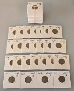 Lincoln Wheat Cents, 1941-1958, Mixed Dates & Mint Marks, 95% Copper, 50 Coins