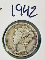 1942 & 1944 U.S. Mercury Dimes &ndash; 90% Silver, Winged Liberty Head, Circulated, 10&cent; - 2