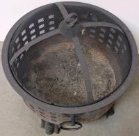Round Steel Outdoor Fire Pit with Mesh Lid, Handles, and Lattice Airflow Design & Landscapers Wheelbarrow - 4