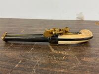 Ornate Flintlock Triple-Barrel Pepperbox Pistol Replica, Decorative Ivory-Grip, Gold Accents - 3