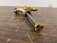 Ornate Flintlock Triple-Barrel Pepperbox Pistol Replica, Decorative Ivory-Grip, Gold Accents - 4