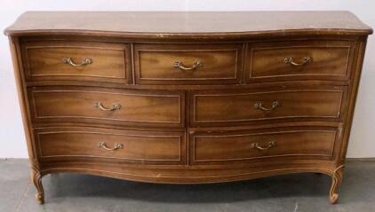Vintage French Provincial 7-Drawer Dresser With Ornate Brass Handles And Cabriole Legs
