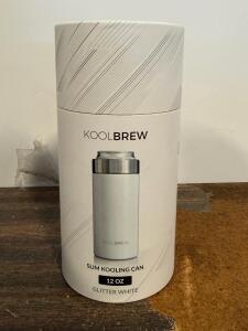 KOOLBREW 12Oz Glitter White Slim Kooling Can &ndash; Stainless Steel, Twist-Lock Lid, 25 Pack