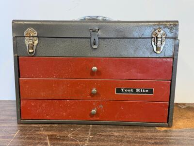 Vintage Test Rite Metal Toolbox With 3 Drawers And Assorted Hand Tools