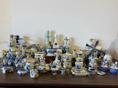 Collection of Dutch Delft Blue Pottery and Porcelain (Vases, Plates, Figurines, etc.)