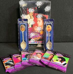Elvis Presley Collection: (6) Series 1 Packs & Series 2 Sealed Box Trading Cards (Unopened) + 2 Silver Plated Spoons