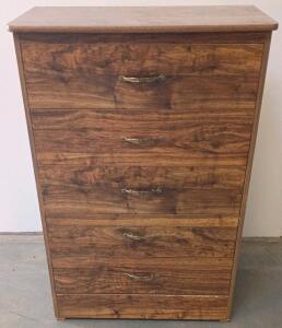 5-Drawer Brown Wood-Grain Dresser With Metal Handles