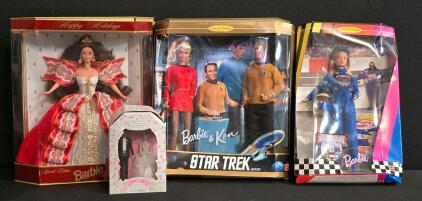 Barbie Collector Lot: 1997 Holiday Barbie, Star Trek 30th, NASCAR 50th, Hallmark Wedding Set