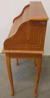 Small Oak Roll-Top Desk With Tambour Cover, Storage Drawers, Pigeonholes, Queen Anne Legs - 3