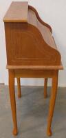 Small Oak Roll-Top Desk With Tambour Cover, Storage Drawers, Pigeonholes, Queen Anne Legs - 5