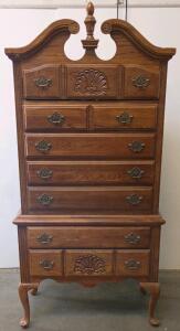 Queen Anne Style Highboy Dresser, 8 Drawers, Carved Shell, Cabriole Legs,