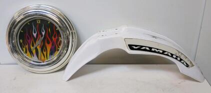 Yamaha YZ125/YZ250 UFO Front Fender, White, 2002-2014 Compatibility & Flamed Theme Wall Clock
