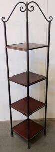 5-Tier Metal & Wood Corner Shelf Unit, Decorative Scrollwork, Black Frame