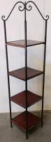 5-Tier Metal & Wood Corner Shelf Unit, Decorative Scrollwork, Black Frame