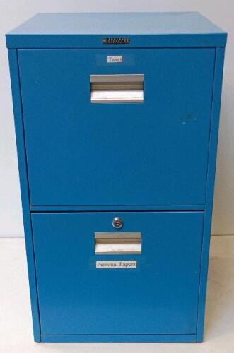 Blue Steel Two-Drawer Filing Cabinet, Letter-Size File, With Hanging Folders