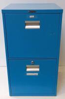Blue Steel Two-Drawer Filing Cabinet, Letter-Size File, With Hanging Folders