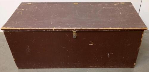 Large Brown Wooden Storage Trunk Chest, Metal Latch, Hinged Lid, Solid Wood