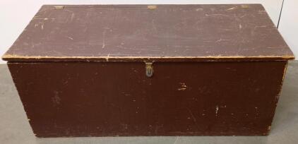 Large Brown Wooden Storage Trunk Chest, Metal Latch, Hinged Lid, Solid Wood