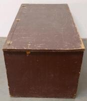 Large Brown Wooden Storage Trunk Chest, Metal Latch, Hinged Lid, Solid Wood - 4