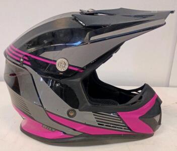 Bilt Youth Medium Off-Road Motocross Helmet, DOT/ECE Certified, Black/Gray/Pink, Adjustable Visor