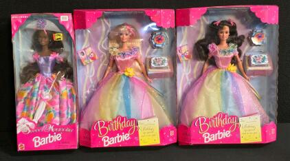 Birthday Barbie Dolls 1993 Blonde & Brunette, Sweet Magnolia Walmart 1996, Mint in Box