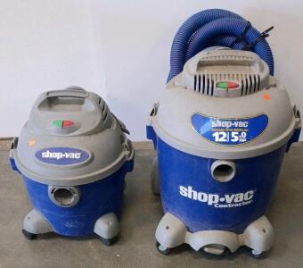 (2) Shop-Vac Contractor Series 12 Gallon 5.0 HP Wet/Dry Vacuum With Hose, Blue/Gray, Plastic Tank