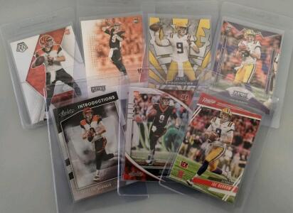 Joe Burrow Rookie Cards - 7 Different 2020 Football Cards (NFL/LSU, Mosaic, Playoff, Absolute, Leaf, Prestige)