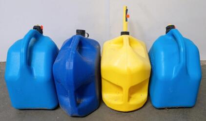 (4) 5-Gallon HDPE Kerosene and Diesel Fuel Containers with Integrated Handles and Vented Caps