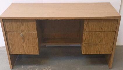 Executive Office Desk, Oak Veneer, 5 Drawers, Lockable File Drawer
