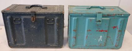 Vintage 1950s Simonsen Military Metal Toolboxes With Cantilever Trays
