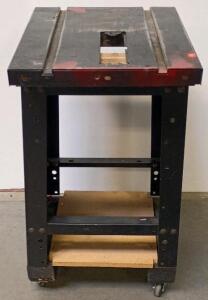 Rolling Metal Routing Tool Stand with Casters, Dual Shelves and Center Slot for Power Tool