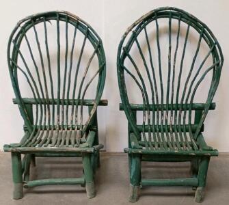 Rustic Bentwood Armchair with Distressed Green Finish, Early 20th Century, Set of 2