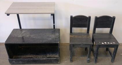 Children&rsquo;s Classroom Furniture Set &ndash; 2 Wood Chairs, Cubby Locker, Gray Desk