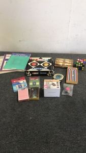 (2) Sdhc SD Cards (2) Decks Of Playing Cards (1) NASCAR Checker Set (1) Forceball (1) “bone” Vintage Jewelry Box (4) Piano Books And More