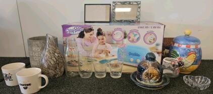 Easy-Bake Ultimate Oven, Ceramic Rooster Jar, Glassware, Decor, Coffee Mugs, 13 Pc Kitchen Set