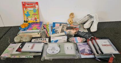DC Comic, 2 Staplers, Children's Books And Cassettes, New Shower Curtain, And More