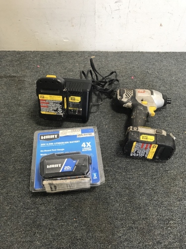 (1) Stanley Fat Max 20v Impact Gun With (2) Batteries And Charger (1) Hart 20v Lithium Ion Battery